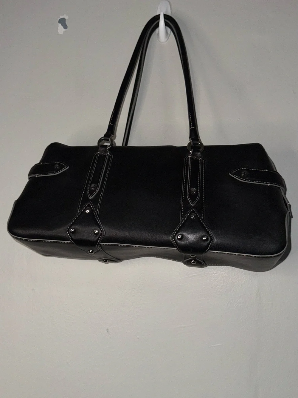 Cole Haan Black Leather Shoulder Bag with Stud Accents